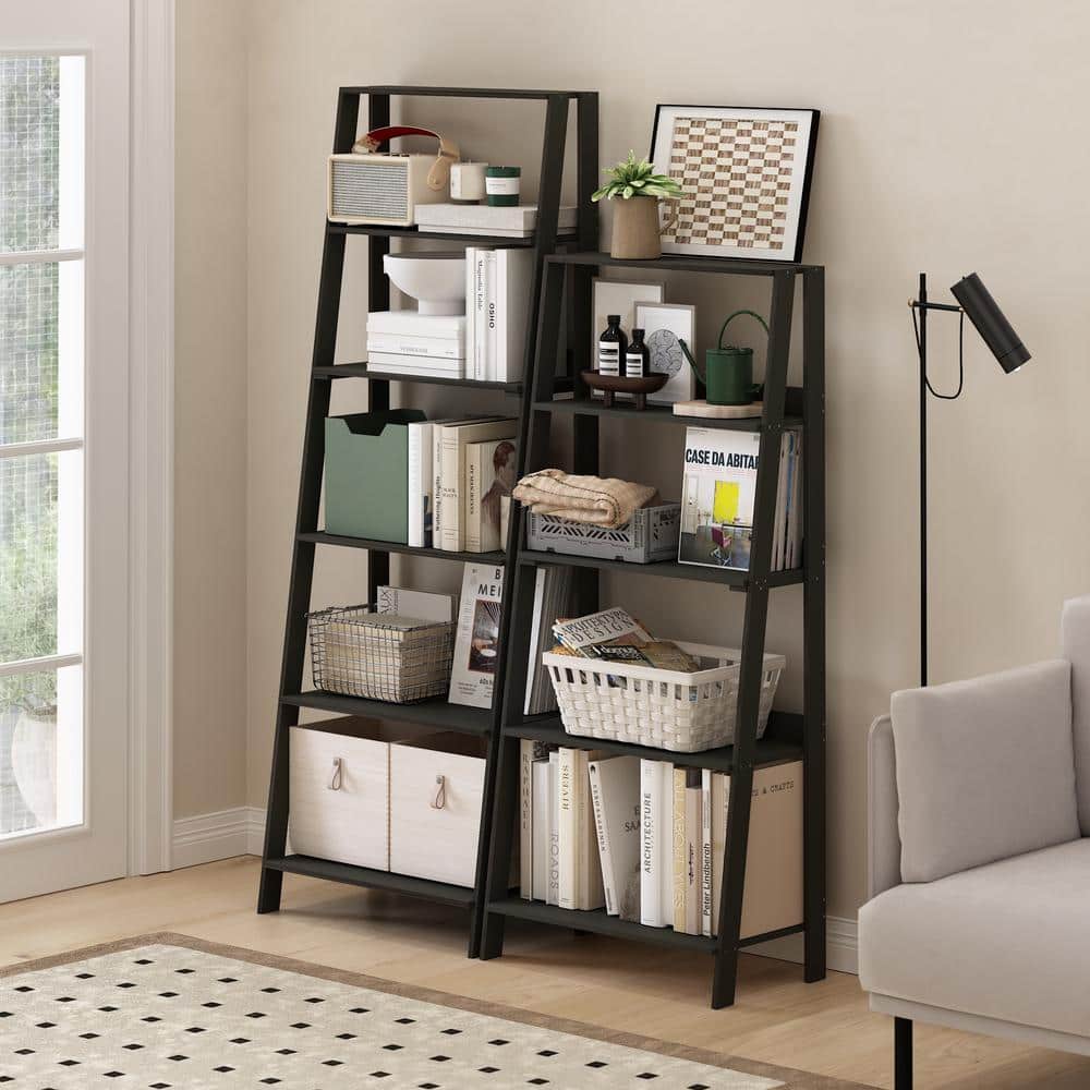 Espresso Wood 6-Tier Ladder Bookcase Display Shelf