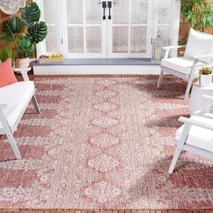 Courtyard Rust/Gray 8 ft. x 11 ft. Distressed Geometric Floral Indoor/Outdoor Area Rug