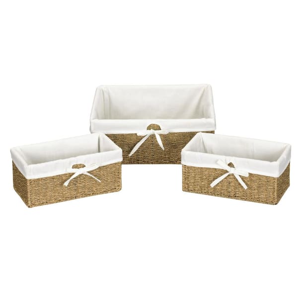 Household Essentials Paper Rope Lined Utility Basket in Natural Seagrass with Washable Cotton Liner (Set of 3)