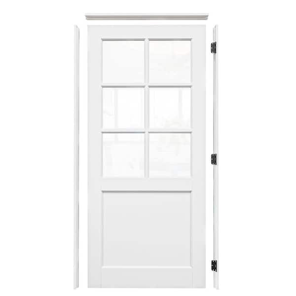 36 in. x 80 in. Left Handed 6-Lite Clear Glass White Solid Core MDF Assembly Required Door Kit with Jamb