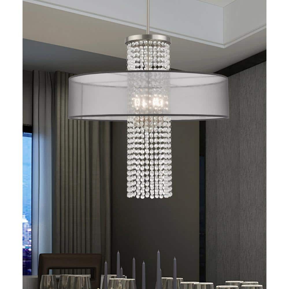 Bella Vista Brushed Nickel 4-Light Crystal Drum Chandelier