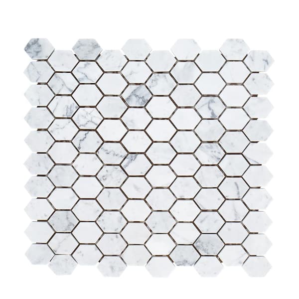 Jeffrey Court Carrara Constellation White 10.875 in. x 11.75 in. Hexagon Honed Marble Wall and Floor Mosaic Tile (0.887 sq. ft./Each)