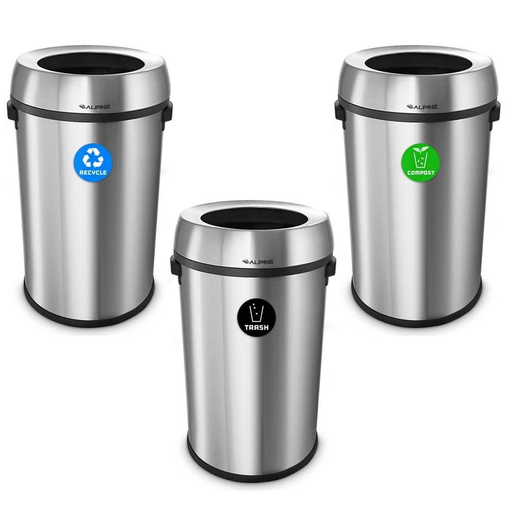 17 Gal. Stainless Steel Open Top Recycling and Compost Station Vented Trash