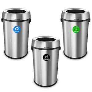 17 Gal. Stainless Steel Open Top Recycling and Compost Station Trash Can (3-Pack)