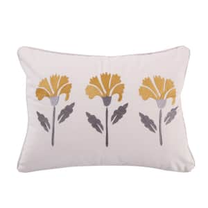 St. Claire yellow Floral Embroidered 14 in. x 18 in. Throw Pillow