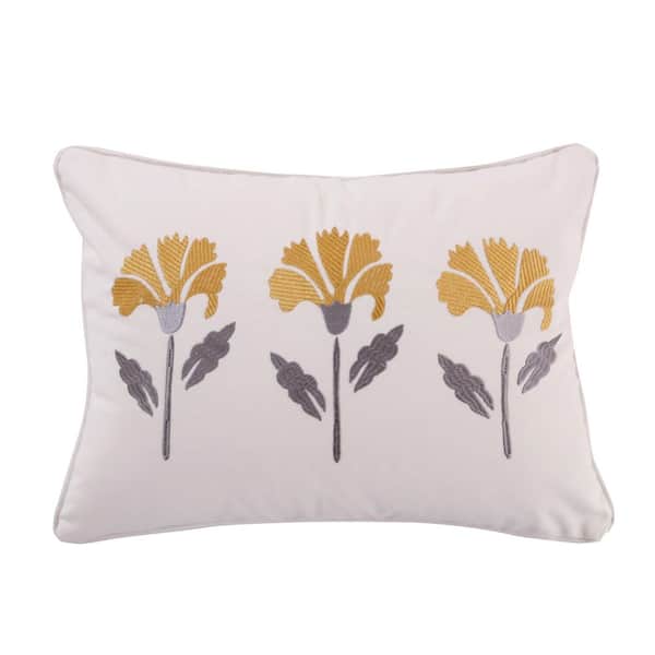LEVTEX HOME St. Claire yellow Floral Embroidered 14 in. x 18 in. Throw Pillow