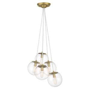 Auresa 5-Light Soft Brass Cluster Pendant Light with Clear Glass Shades