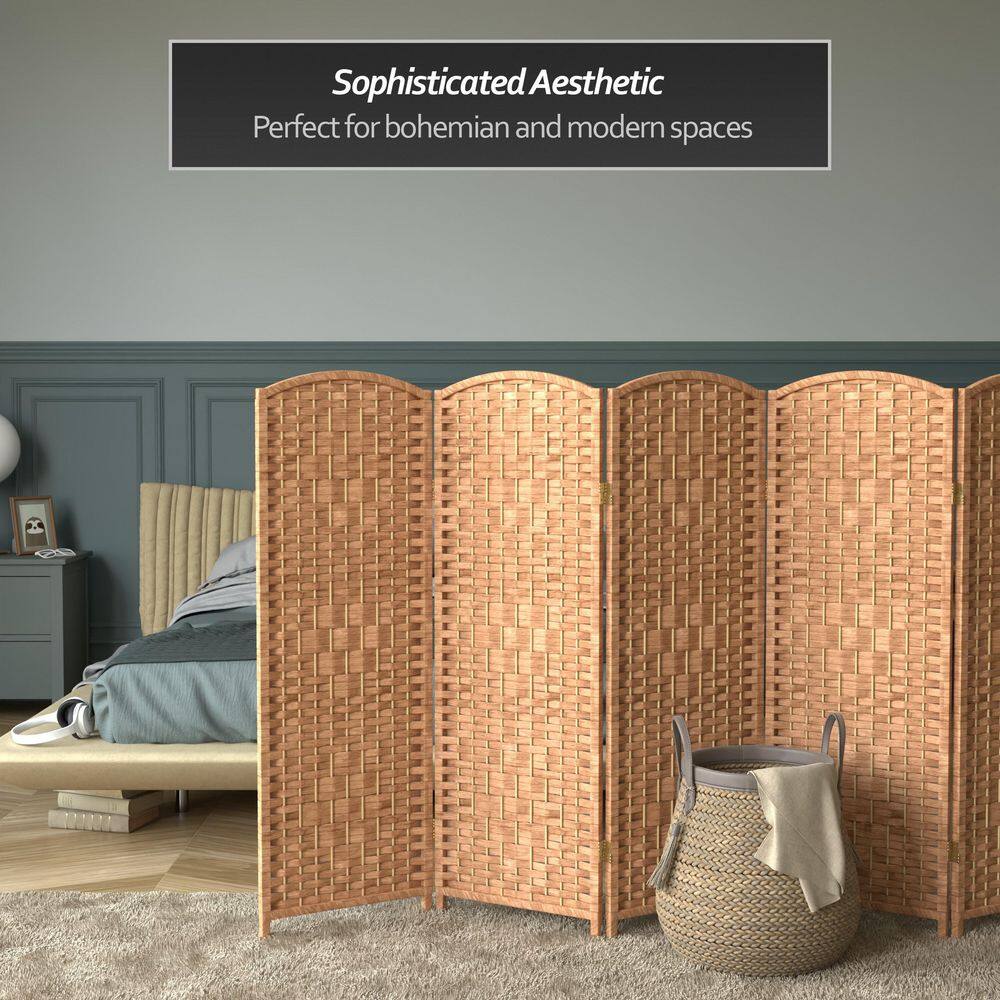 Natural Brown Woven Plant Fiber 8-Panel Folding Screen