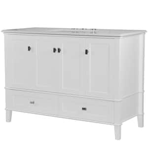 49 in. W Single Bathroom Vanity Cabinet in White with White Quartz Top with White Basin 36 in. H x 22 in. D