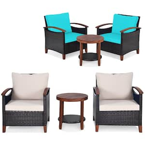 Costway 3-Piece Wicker Round Outdoor Bistro Set With Beige Cushions ...