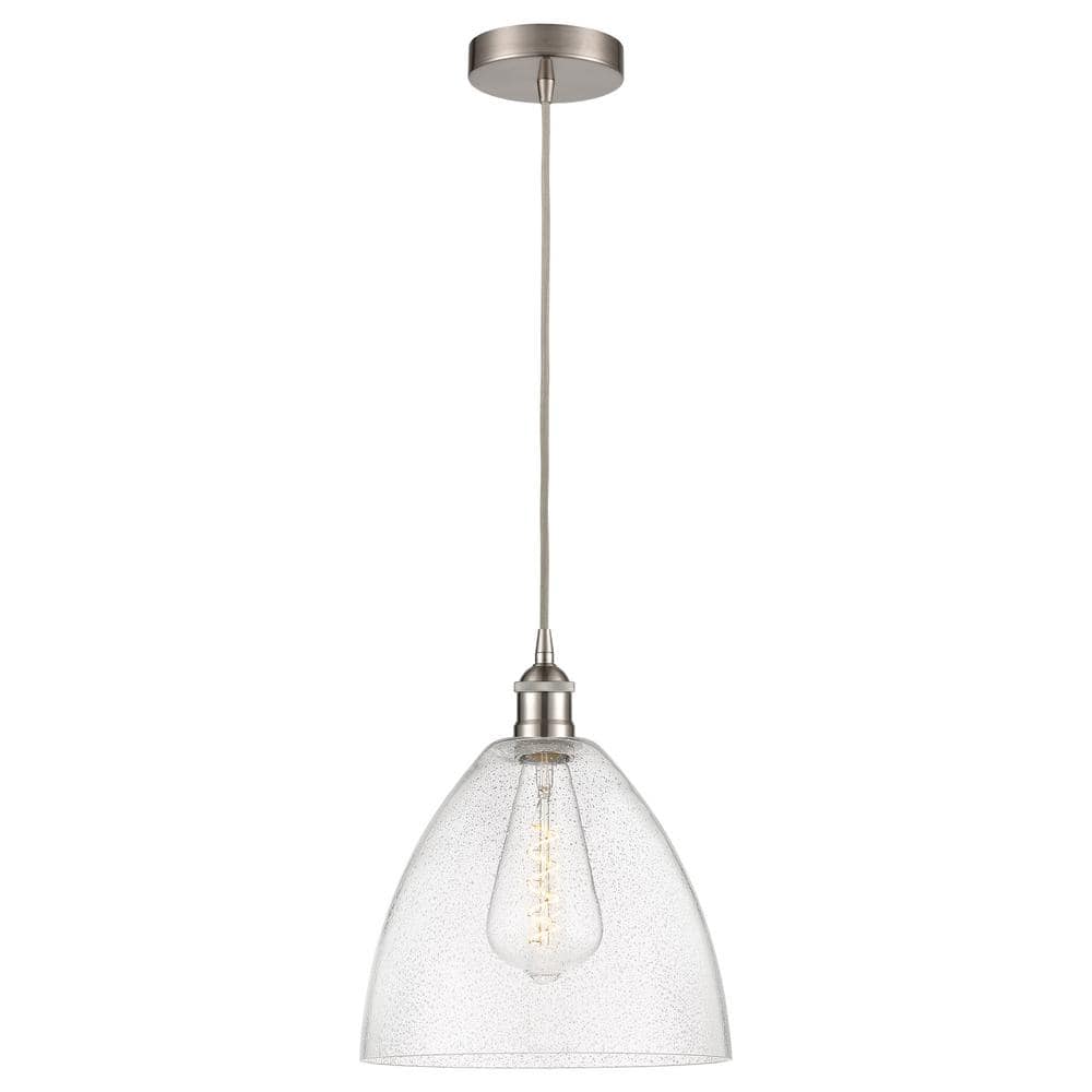 Edison Dome 60-Watt 1-Light Brushed Satin Nickel Standard Mini Pendant Light with Seeded Glass Shade, No Bulbs Included price history on PriceWatchPro