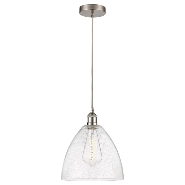 Innovations Edison Dome 60-Watt 1-Light Brushed Satin Nickel Standard Mini Pendant Light with Seeded Glass Shade, No Bulbs Included