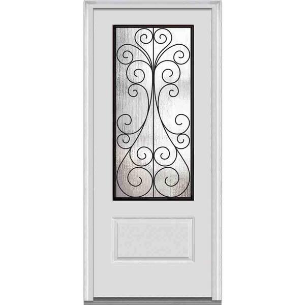 MMI Door 36 in. x 80 in. Camelia Left-Hand Inswing 3/4-Lite Decorative 1-Panel Primed Fiberglass Smooth Prehung Front Door