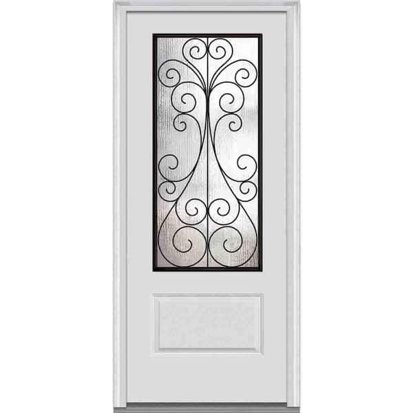 MMI Door 36 in. x 80 in. Camelia Right-Hand Inswing 3/4-Lite Decorative 1-Panel Primed Fiberglass Smooth Prehung Front Door
