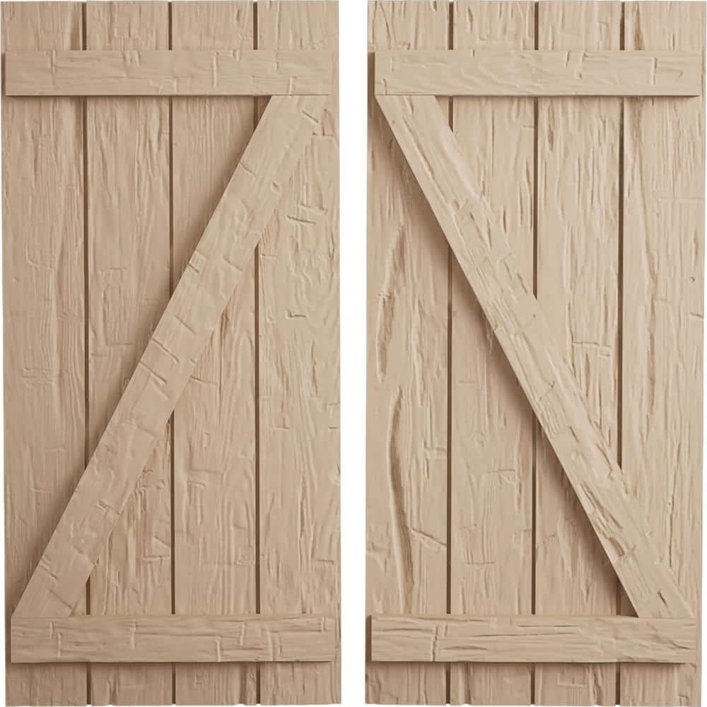 22 in. x 74 in. Timberthane Polyurethane 4-Board Joined Board-n-Batten Hand Hewn Faux Wood Shutters w/Z-Board Pair price history on PriceWatchPro
