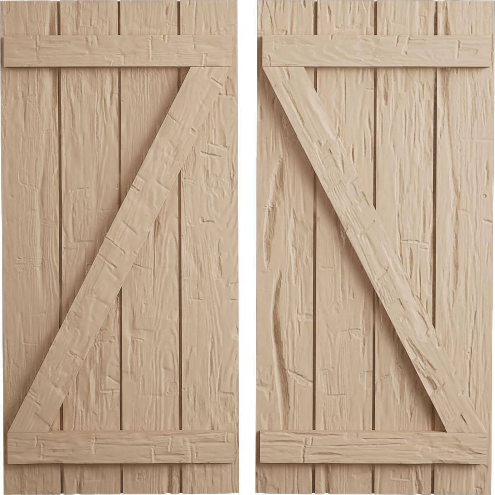 22 in. x 80 in. Timberthane Polyurethane 4-Board Joined Board-n-Batten Hand Hewn Faux Wood Shutters w/Z-Board Pair price history on PriceWatchPro