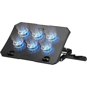 Laptop Cooling Pad for 12-17 Inch, 6 Cooler Fans with Blue Lights, Laptop Cooling Stand with 2 USB Ports, Black