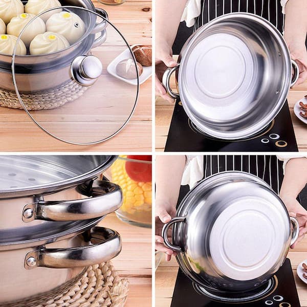 JFVKAF 3 Tier Stainless Steel Steamer Pot with Glass Lid