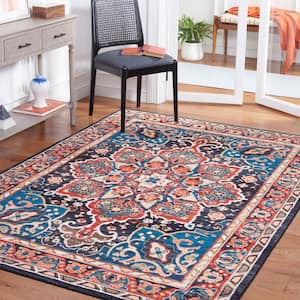 Riviera Red/Navy 7 ft. x 7 ft. Machine Washable Medallion Border Square Area Rug