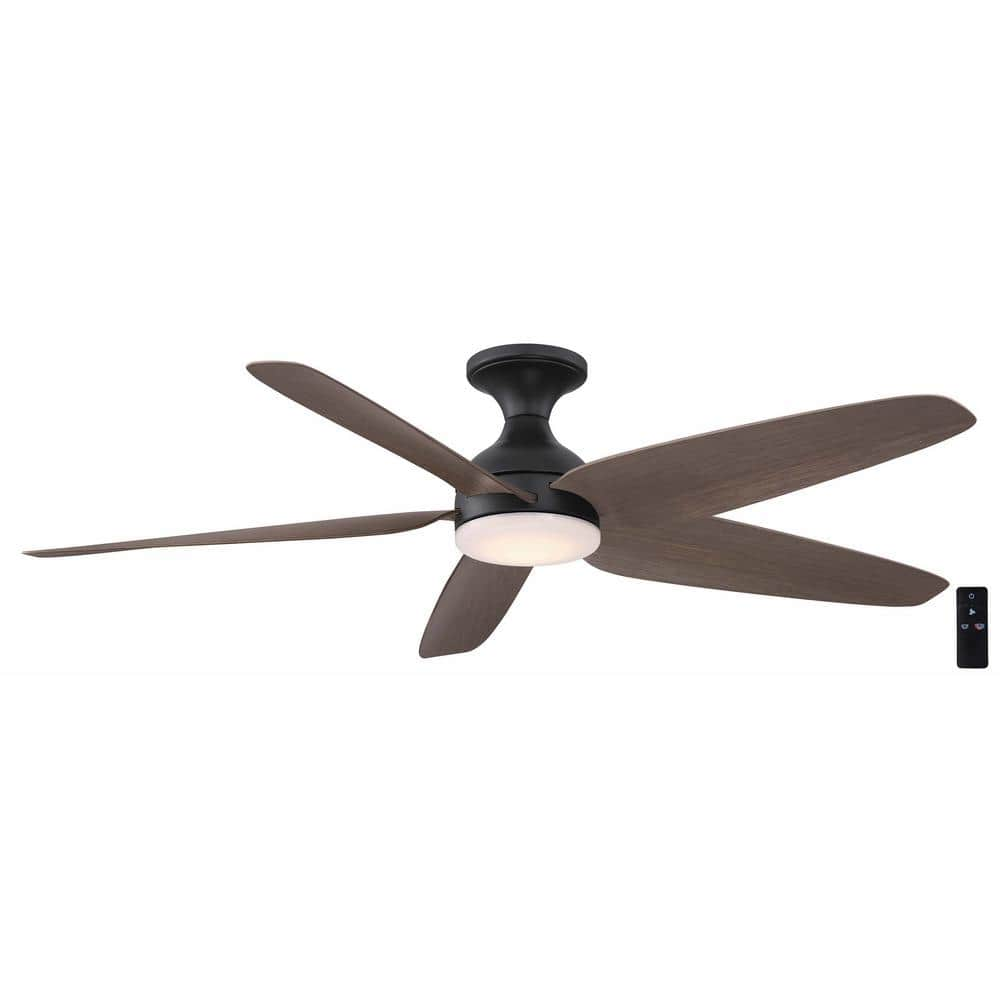 Hampton Bay Ceva 54 in. CCT LED Indoor/Outdoor Matte Black/Barn Maple Blades Ceiling Fan with Light and Remote Control