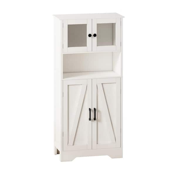 Hooseng 11.81 in. W x 23.62 in. D x 50.39 in. H White Linen Cabinet with LED Light and Transparent Acrylic Cabinet Door