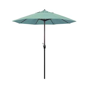 7.5 ft. Bronze Aluminum Market Auto-Tilt Crank Lift Patio Umbrella in Spa Sunbrella