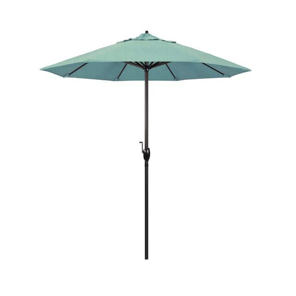 California Umbrella 7.5 ft. Bronze Aluminum Market Auto-Tilt Crank Lift Patio Umbrella in Spa Sunbrella