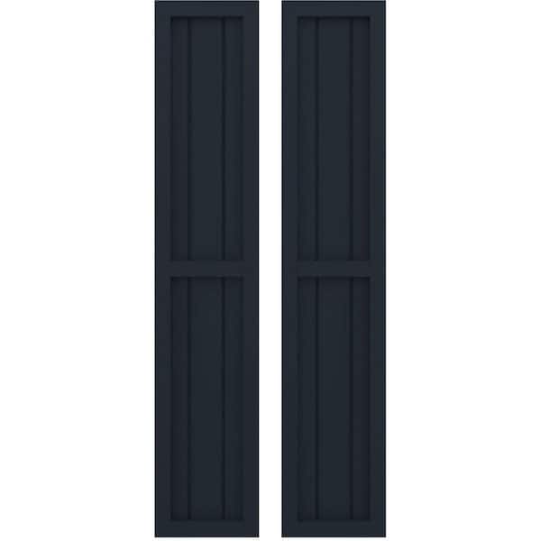 Ekena Millwork 10-1/2-in W x 52-in H Americraft 3 Board Real Wood Two Equal Panel Framed Board and Batten Shutters Starless Night Blue