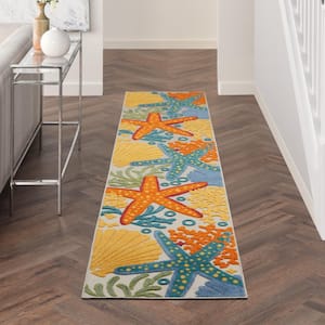 Aloha Multicolor 2 ft. x 12 ft. Kitchen Runner Nautical Contemporary Indoor/Outdoor Patio Area Rug