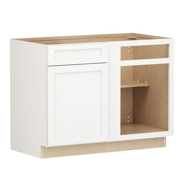 SIMPLY WOODMARK PRO Shaker Full Overlay 45 in. W x 24 in. D x 34.5 in. H Plywood Assembled Blind Corner Base Kitchen Cabinet in Linen White