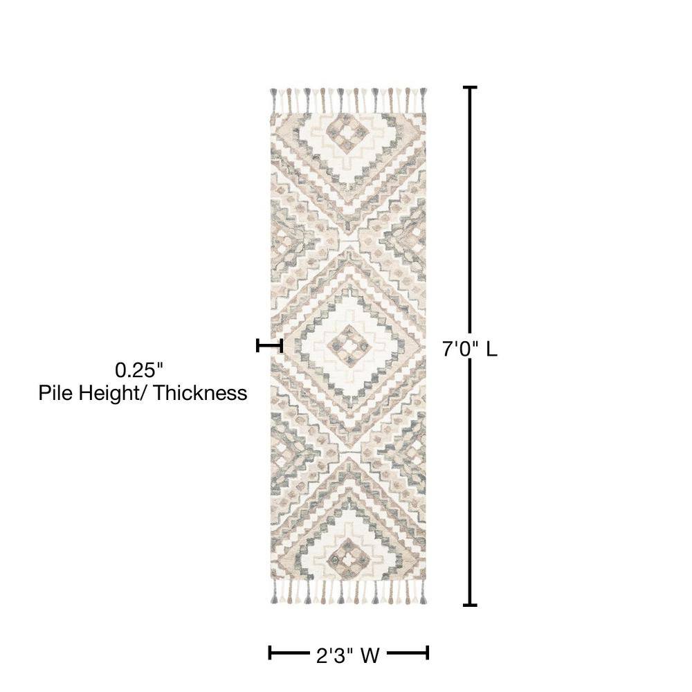 Ivory and Taupe Handmade Wool Tufted Runner Rug, 2'3" x 7'