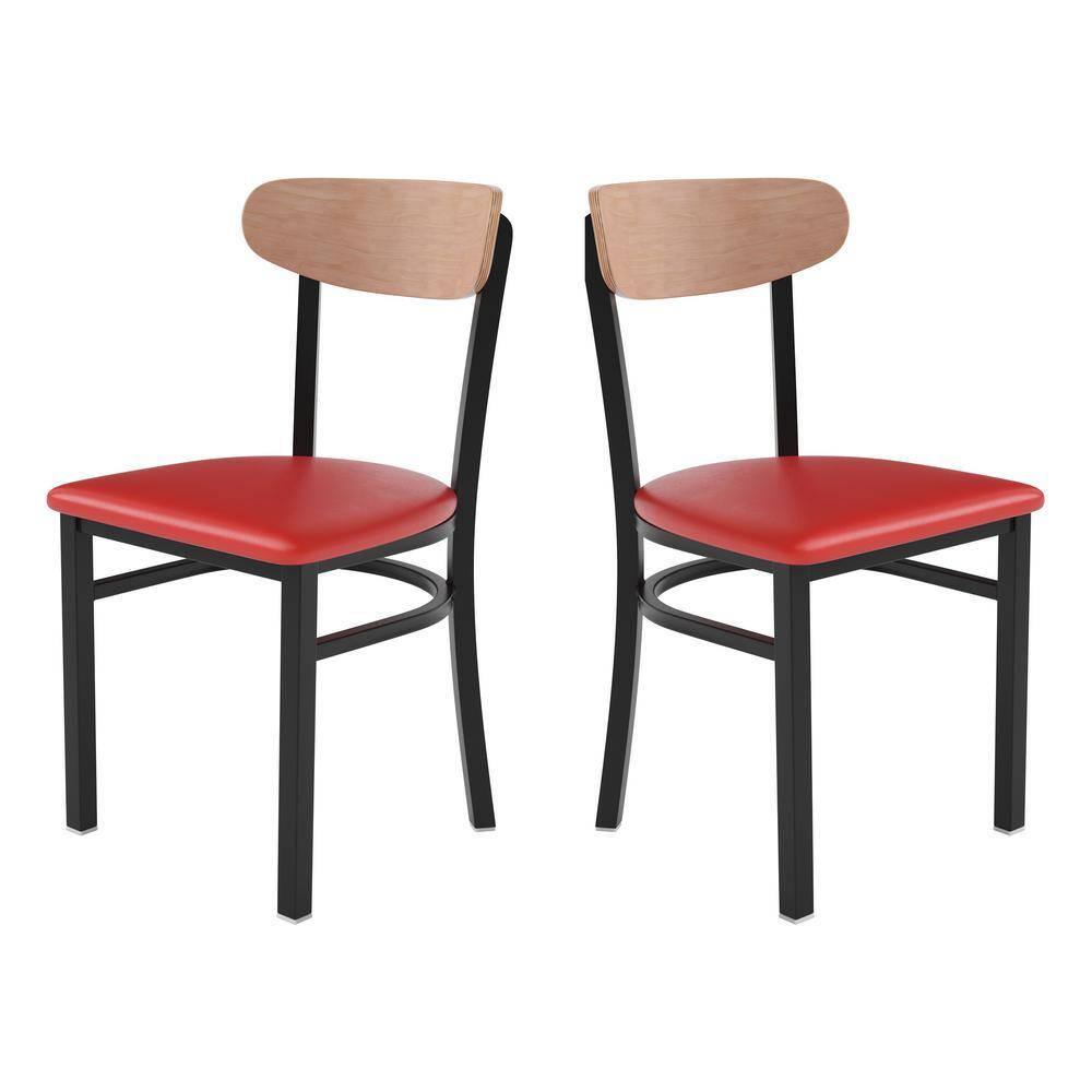 Carnegy Avenue Natural Birch Wood Back/Red Vinyl Seat Vinyl Dining Chair Set of 2 CGAXU509910