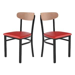 Natural Birch Wood Back/Red Vinyl Seat Vinyl Dining Chair Set of 2