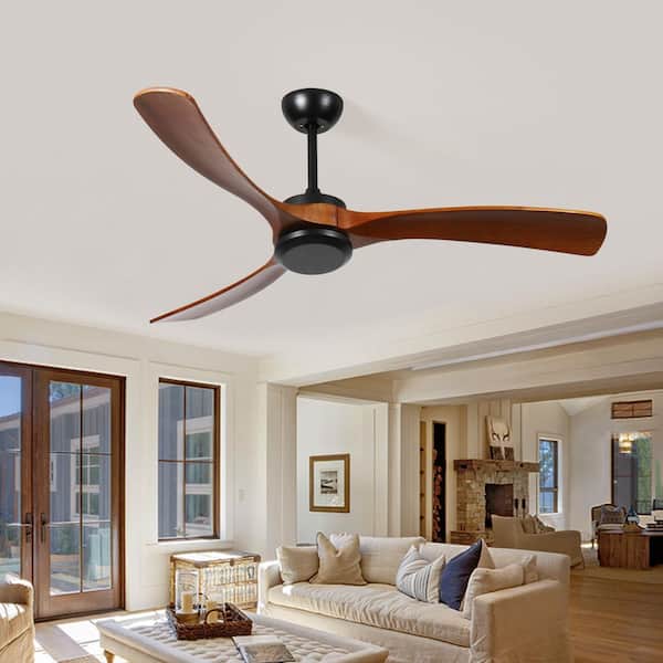 72 Inch Smart Indoor Low Profile Flush Mount Solid Wood Ceiling Fan in Black with Reversible DC Motor and Remote