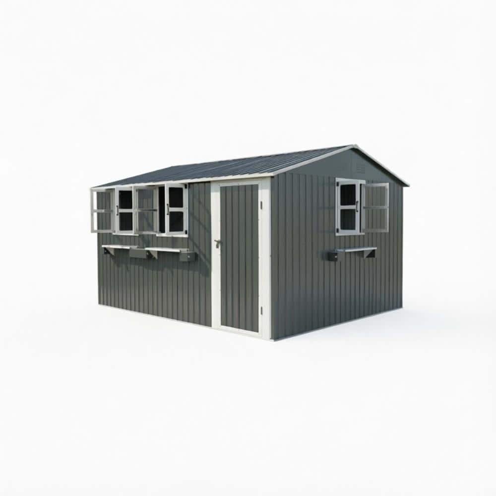 12 ft x 10 ft. Gray Outdoor Metal Storage Shed, Garden Shed with 3 Clear Windows and Flower Rack, Lockable Single Door price history on PriceWatchPro