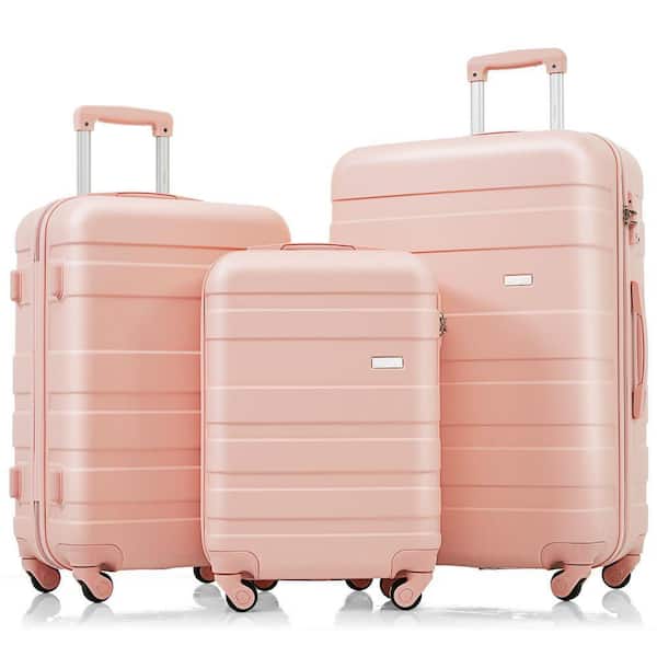 3-Piece Pink Hardside Lightweight Durable Suitcase Luggage Set