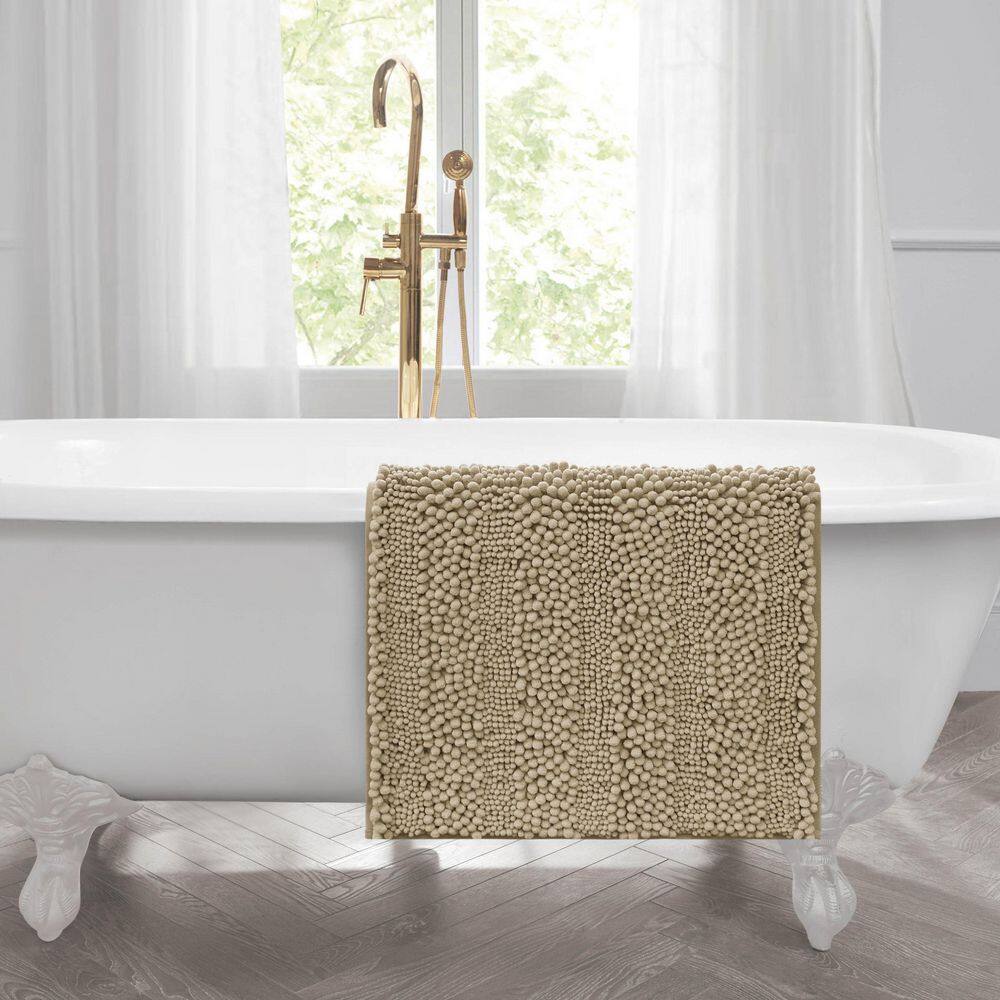 Tan Chenille Non-Slip Bath Mat with TPR Backing