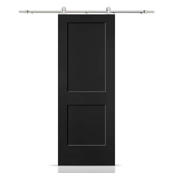 CALHOME 30 in. x 80 in. Black Painted MDF Solid Core 2-Panel Shaker Interior Sliding Barn Door with Hardware Kit