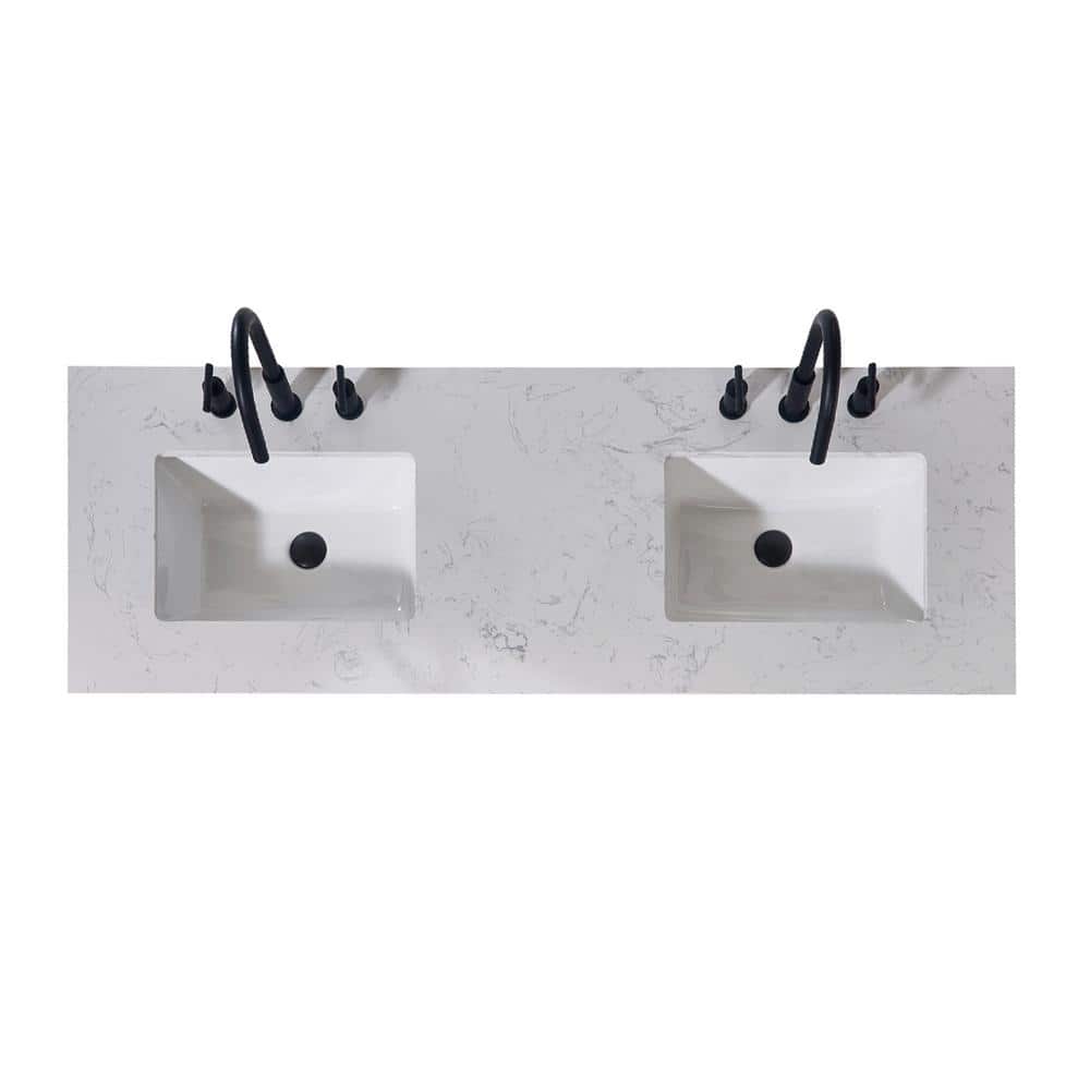 60" Aosta White Composite Stone Vanity Top with Double Sinks
