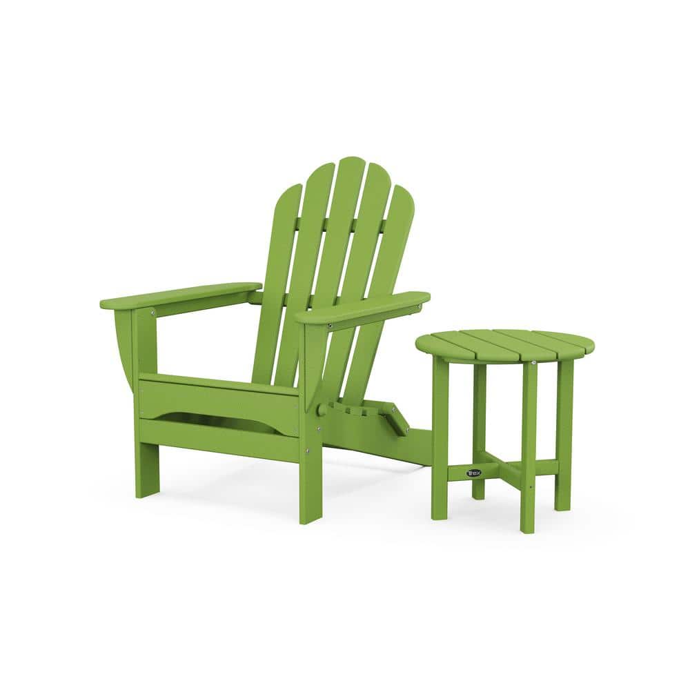 Monterey Bay 2-Piece Plastic Patio Conversation Set in Lime Folding Adirondack Chair with Side Table