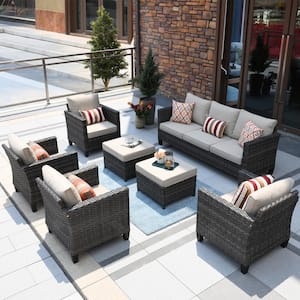 New Vultros Gray 7-Piece Wicker Outdoor Patio Conversation Seating Set with Beige Cushions