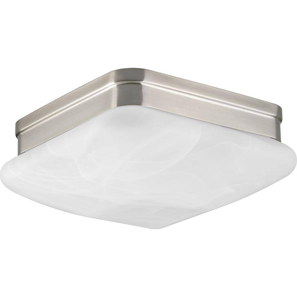 Appeal 9 in. 2-Light Brushed Nickel Square Entryway Flush Mount with Alabas
