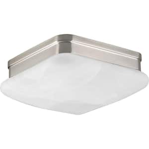 Appeal 9 in. 2-Light Brushed Nickel Square Entryway Flush Mount with Alabaster Glass