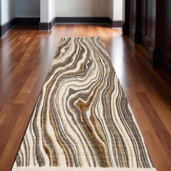 Beige 2 X 8 ft. Woven Abstract Runner Indoor Area Rug