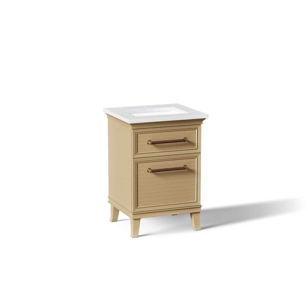 Artifacts 24 in. Freestanding Light Oak Bath Vanity with White Eternal Statuario Quartz Top And Brass Hardware