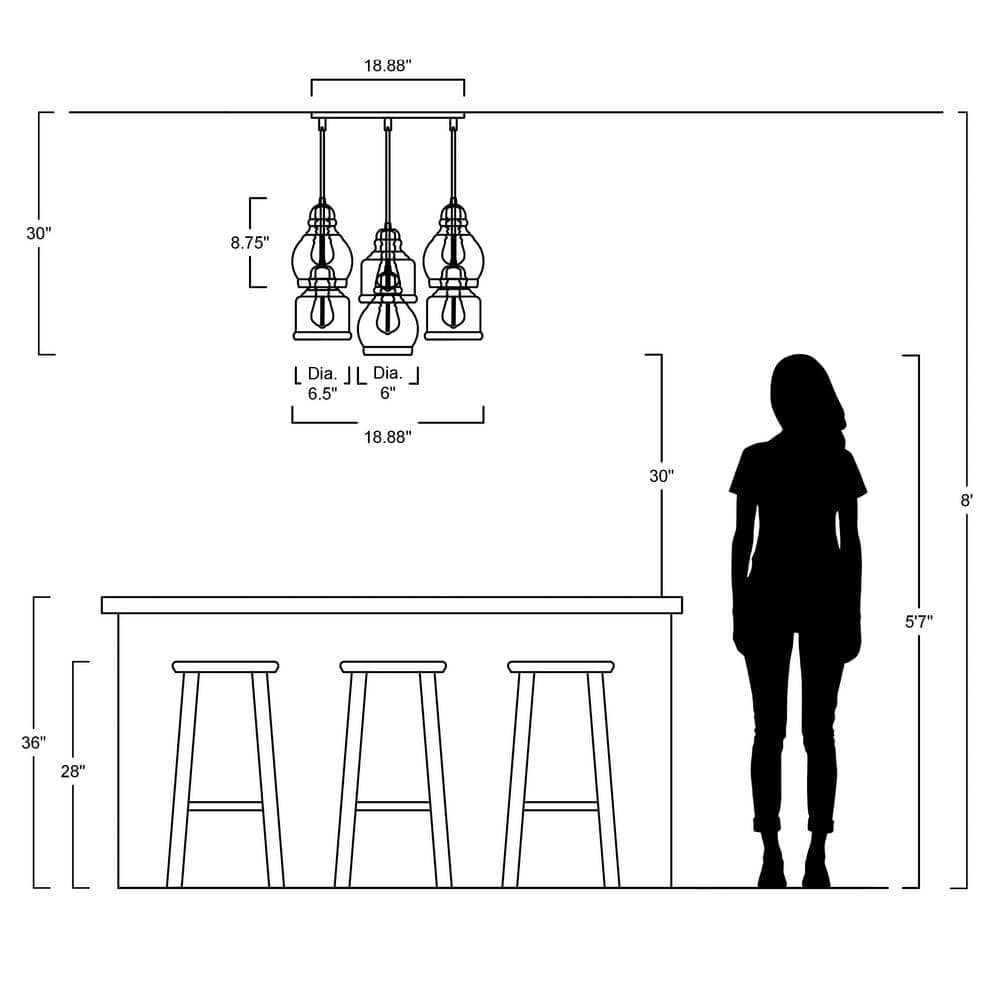 Sydney 18.88" Nickel Glass Bohemian LED Pendant Light