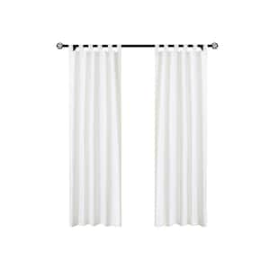 Weathermate Tab Top White Cotton Smooth 40 in. W x 63 in. L Tab Top Indoor Room Darkening Curtain (Double Panels)