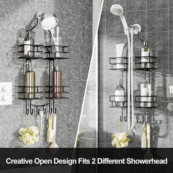 11.8 in. W x 3.8 in. D x 25.6 in. H Black Shower Caddy Hanging Over Head,  Bathroom Shower Organizer Shower Rack