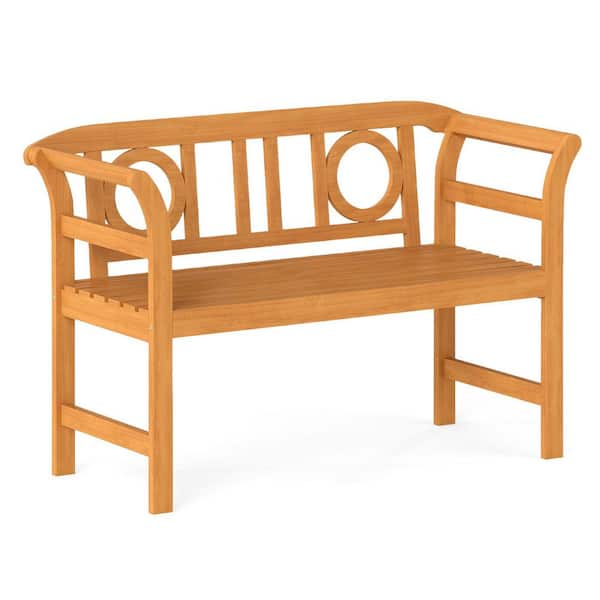 47 in. Outdoor Wood Loveseat Bench w/Curved Armrests for Backyard Front Porch Deck