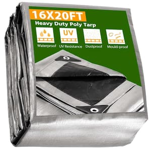 16 ft. x 20 ft. in Silver and Black Heavy-Duty Poly Tarp